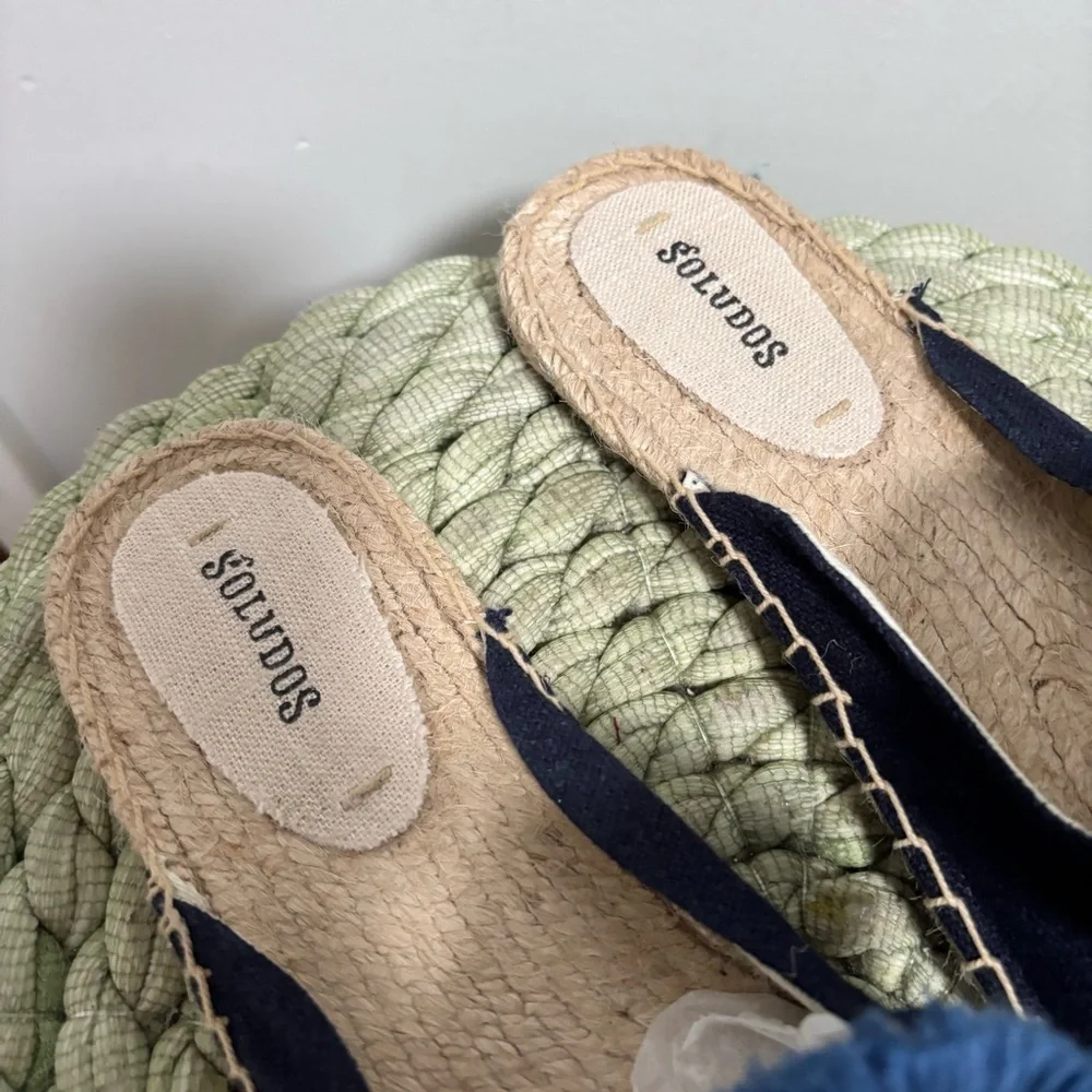 NEW Soludos Kiki Tassel Midnight Blue Canvas Slip On Flat Mule Espadrilles